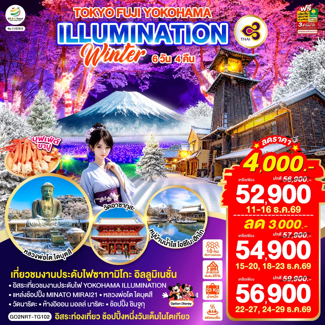 ทัวร์ญี่ปุ่น TOKYO FUJI YOKOHAMA ILLUMINATION WINTER 6วัน 4คืน (TG)